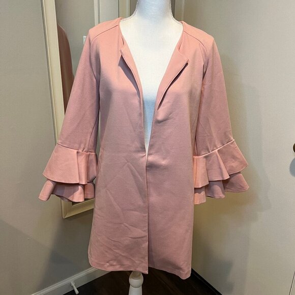 Kensie Pink Bell Sleeve Ponte Open Style Jacket, Size Large - Picture 1 of 12